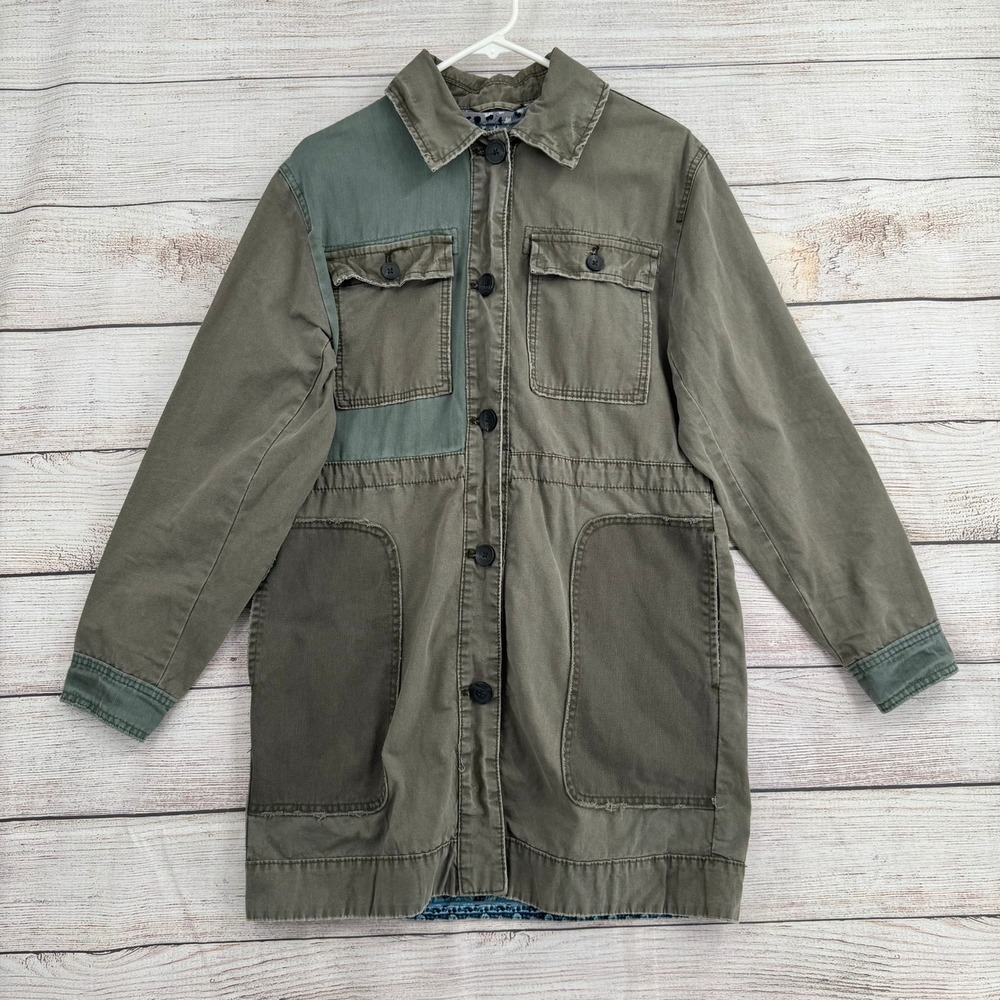 We The Free Military Jacket Womens Small Green Patchwork Utility Field Coat